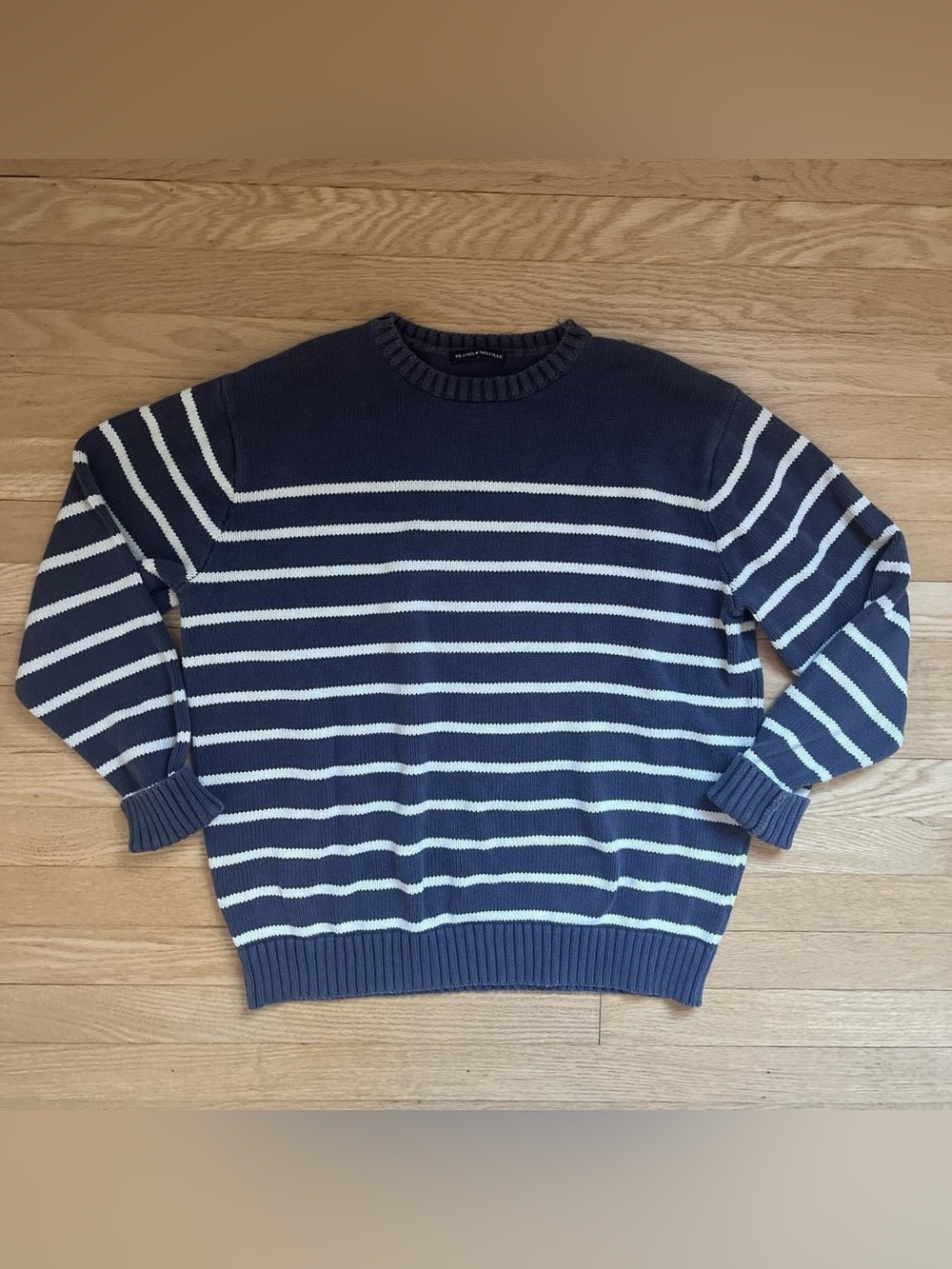 Brandy Melville Navy and White Striped Crewneck Sweater